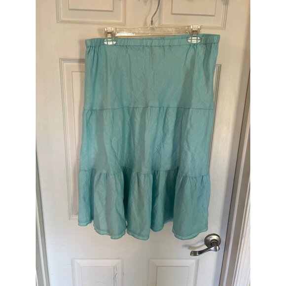 Charter Club Aqua Blue Knee Length Linen Pull On Skirt Tiered Small - Picture 3 of 6